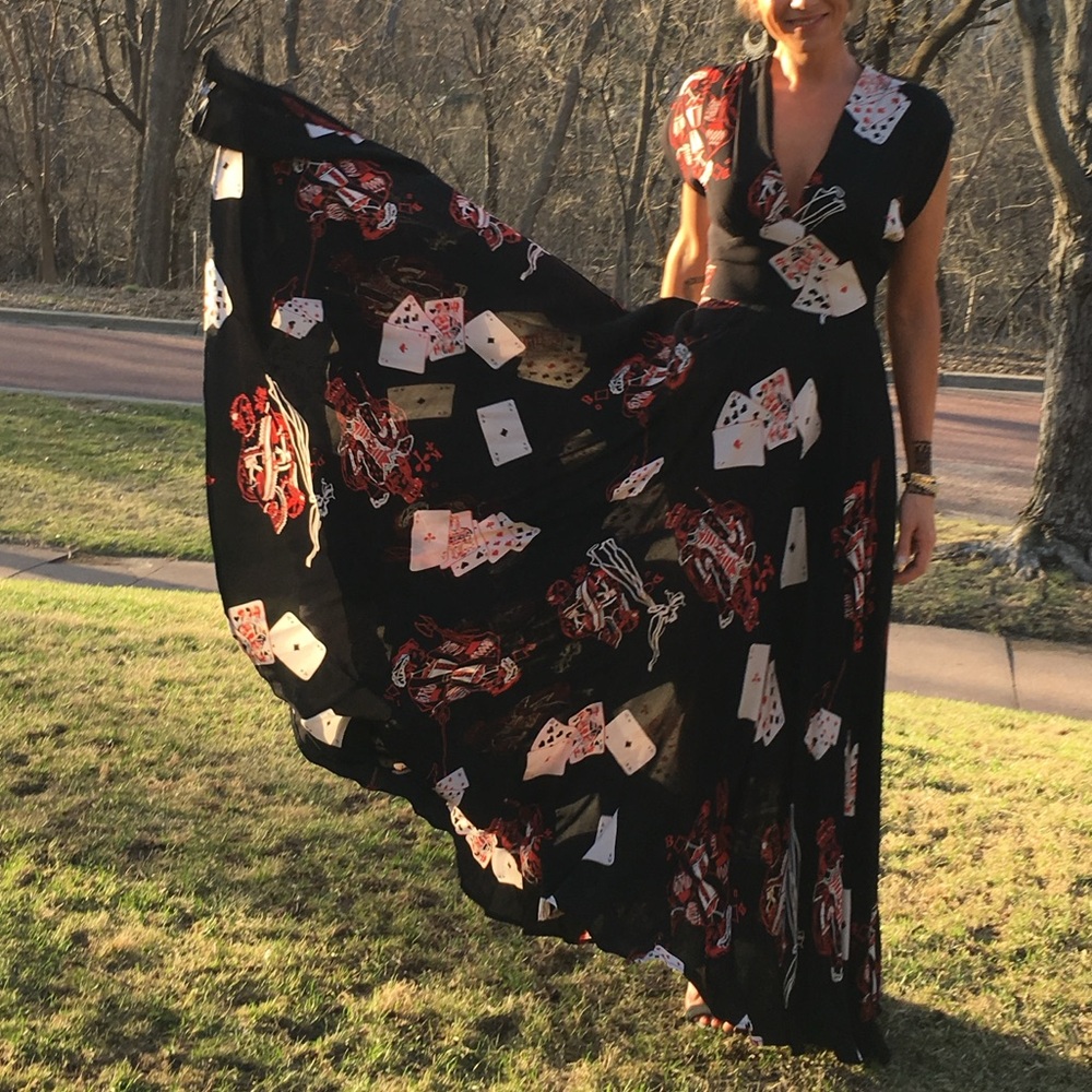 Trashy Diva Queen of Hearts crepe-de-chine maxi dress Size 4 - Picture 3 of 12